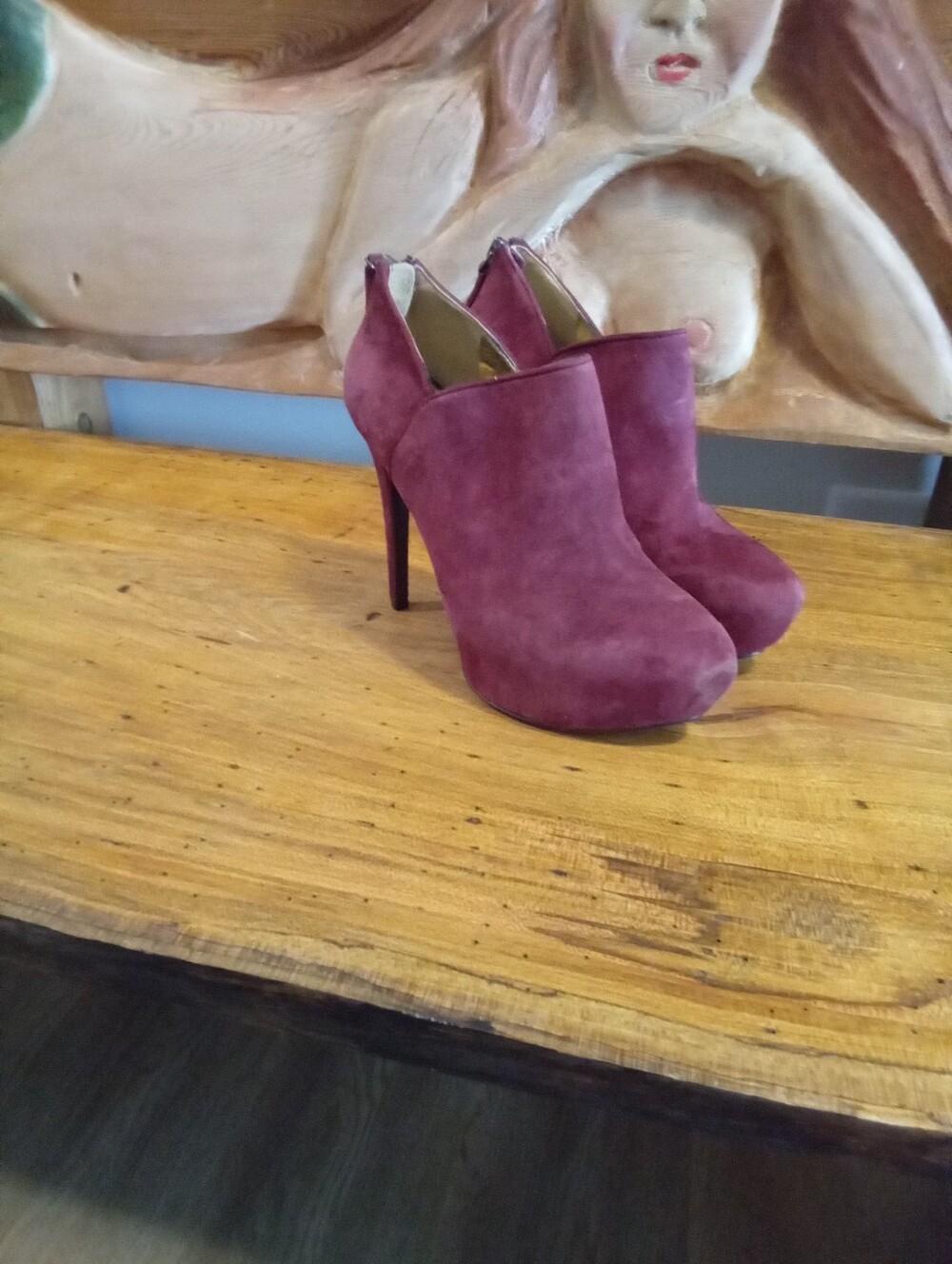 Nine West Size 5.5 Suede Burgundy 4.5" High Heel Ankle Booties